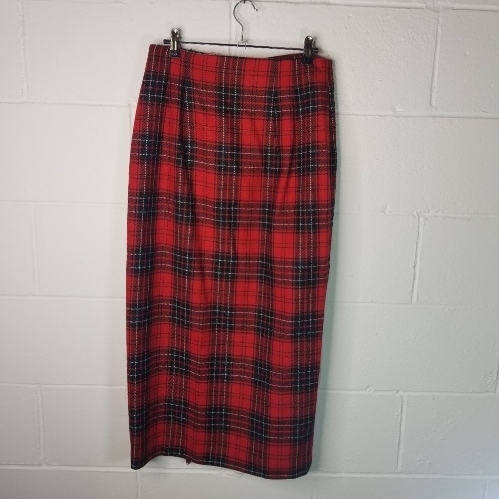 Vtg Rafaella red plaid wool blanket holiday cozy skirt - Picture 3 of 10